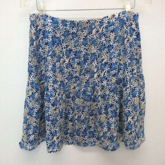 Floral Mini Skirt Size Large Blue Ruffle Lined Zipper Feminine Flowy Casual NWT - Picture 2 of 12